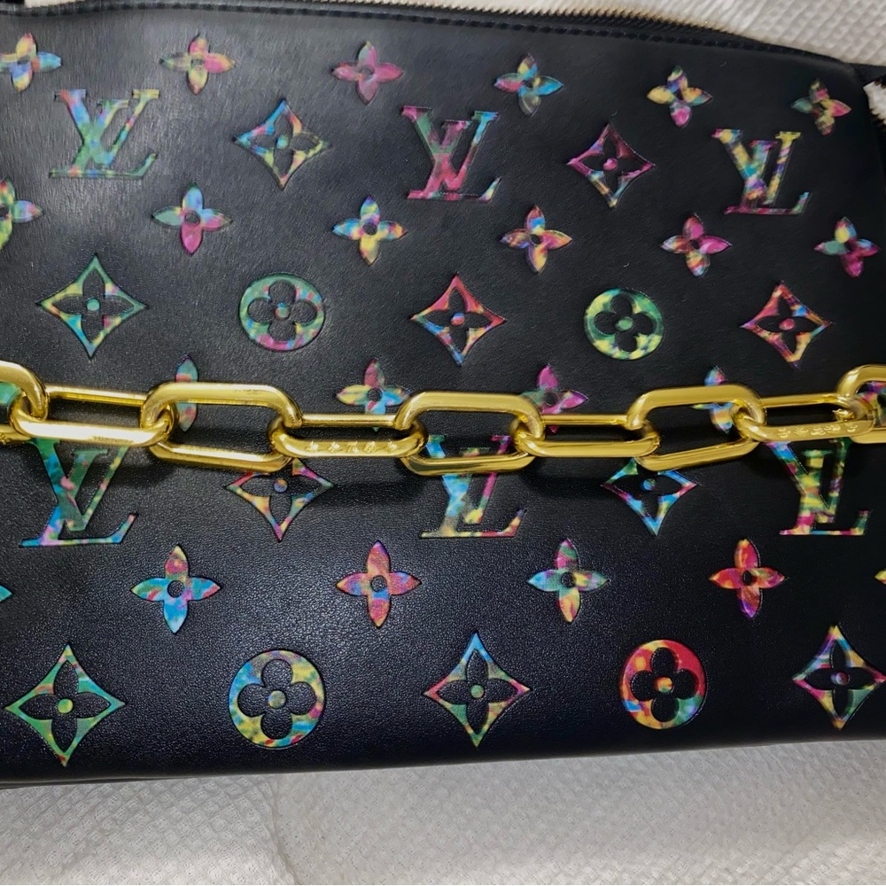 Louis Vuitton Black Multicolor Clutch with Gold Chain